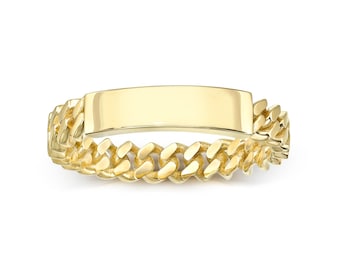 14K Solid Gold Cuban ID Ring I Initial Name ID Ring I Engravable Name Ring I Cuban Link Ring I Dainty Name Ring I Personalized Unique Ring.