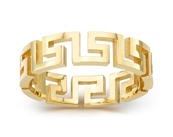 14K Gold Greek Key Ring I Geometric Greek Key Ring I Greek Key Jewelry I Meander Ring I Meandros I Geometric Ring I Greek Infinity Ring.