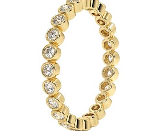 Bezel Set Eternity Band I 1.0CT Lab Grown Diamond Eternity Ring I Round Shape Bezel Set Ring I Solid Gold I Unique Diamond Eternity Ring.