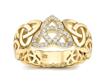 14K Gold Diamond Celtic Ring I  Claddagh  Ring I Hearts On Fire Ring I Diamond Scottish Ring I His And Hers Ring I Unique Celtic Ring.