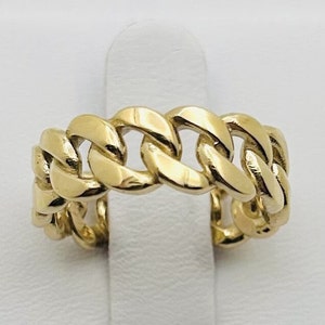 14K Gold Cuban Ring I 7MM Wide Men And Women Gold Cuban Band I Gold Link Ring I Beautiful Chain link Ring I Unique Cuban Ring Design.