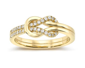 14K Diamond Gold Knot Ring I Mother, Daughter Love Knot Ring I Chain Link Ring I Knot Loop Ring I Delicate Knot Ring I Unique Knot Ring.