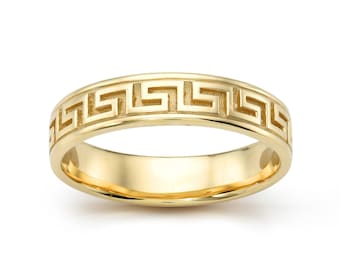 14K Gold Greek Key Ring I 5 MM Wide Gold Greek Ring I Greek Key Jewelry I Meander Ring I Meandros I Geometric Ring I Greek Infinity Ring.