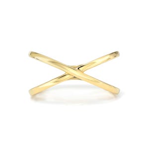 14K Dainty Gold X Ring I Solid Gold Crossover Band I Criss Cross Dainty Gold Ring I X Dainty Stacking Ring I Unique Statement X Ring.