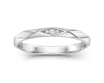 Banda facetada geométrica de 14 quilates I Banda ancha de diamantes de 2,40 mm I Anillo de promesa I Banda de boda facetada de diamantes I Anillo de promesa para mujer I Banda única.
