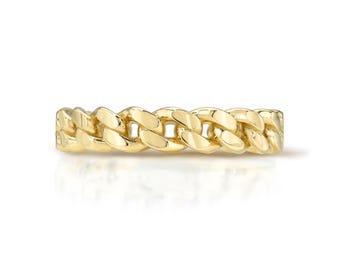 14K Solid Gold Cuban Link I 4.00 MM Wide Band I Dainty Link Chain Ring For Women I Dainty Gold Ring I Curb Link Chain Ring I Unique Design.
