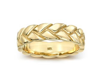 14K Solid Gold Band I Solid Groove Pattern Band I 5.00 MM Wide Band I Durable & Elegant Jewelry for Him or Her I Unique Statement Band.