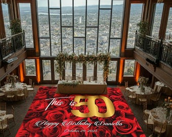 Customizable Rose Background Birthday Dance Floor Wrap – Removable Vinyl Decal