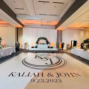 Custom  Wedding Decal Dance Floor Wrap Gloss Removable Vinyl. Monogram Print and Vinyl to cover the entire dancefloor. Wedding logo design