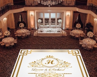 Vinilo monograma personalizado para pista de baile de bodas, brillante o mate.