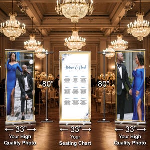 Drei anpassbare Fotos & Hochzeit Sitzplan versenkbare Banner, Event Foto Banner, Sitzplan, versenkbare Banner, kostenloser Versand.
