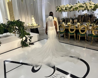 Custom  Wedding Decal Dance Floor Wrap Gloss Removable Vinyl. Monogram Print and Vinyl to cover the entire dancefloor. Wedding logo design.