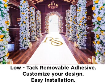 Customizable Wedding Aisle Runner | Gloss Vinyl Decal, Monogram Design