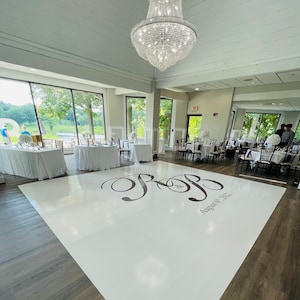 Custom  Wedding Decal Dance Floor Wrap Gloss Removable Vinyl. Monogram Print and Vinyl to cover the entire dancefloor. Wedding logo design