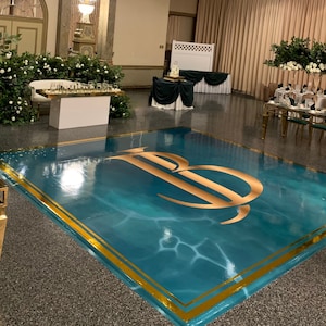 Custom  Wedding Decal Dance Floor Wrap Gloss Removable Vinyl. Monogram Print and Vinyl to cover the entire dancefloor. Wedding logo design