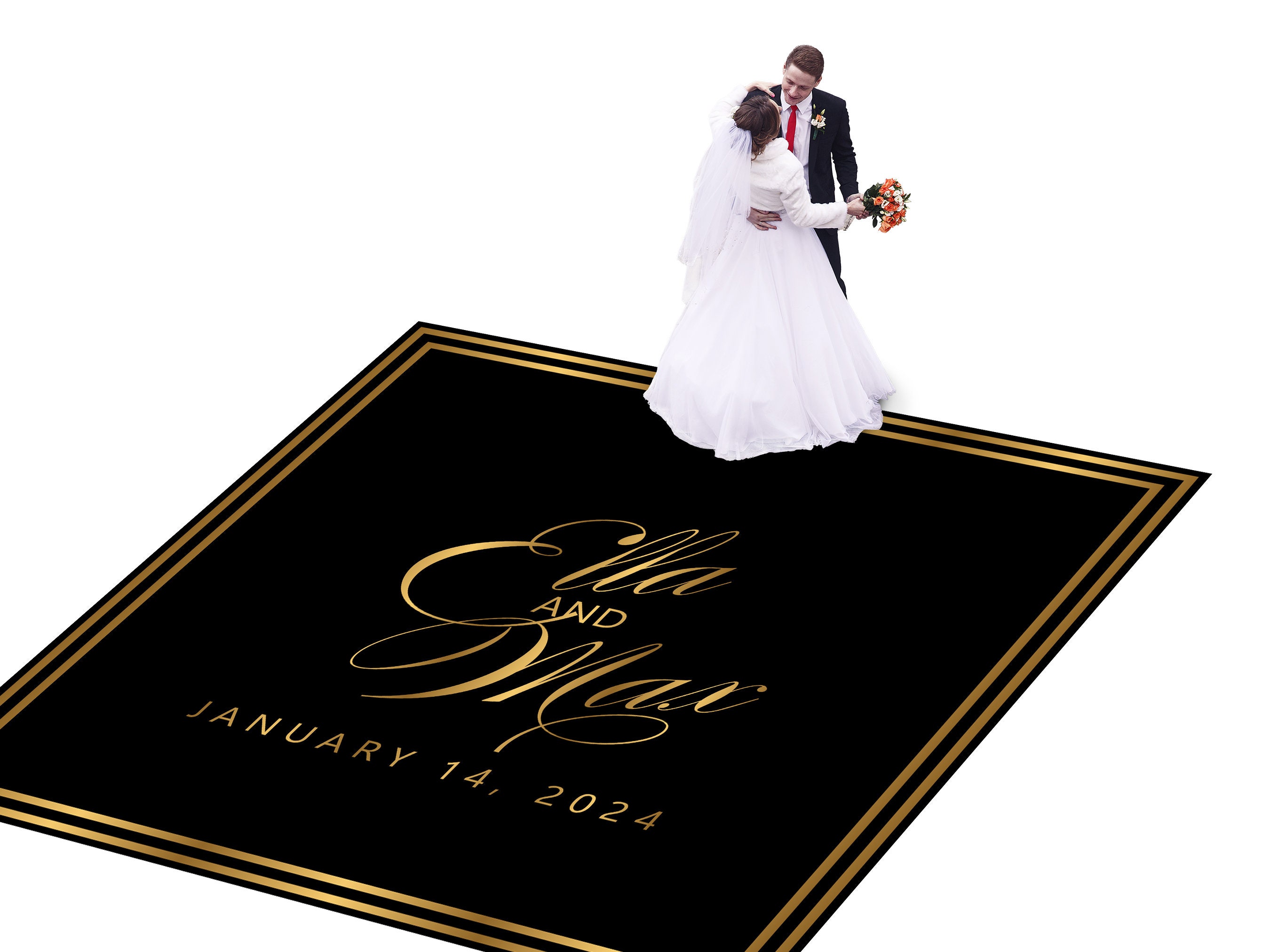 Individueller Hochzeitsaufkleber für die Tanzfläche, glänzendes, abnehmbares Vinyl. Monogrammdruck und Vinyl für die gesamte Tanzfläche. Hochzeitslogo-Design