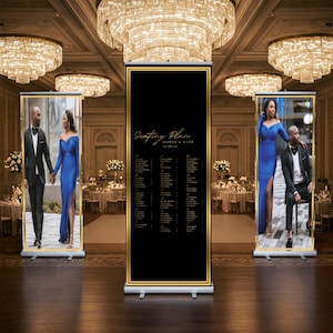 Drei anpassbare Fotos & Hochzeit Sitzplan versenkbare Banner, Event Foto Banner, Sitzplan, versenkbare Banner, kostenloser Versand.