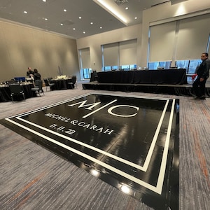 Custom  Wedding Decal Dance Floor Wrap Gloss Removable Vinyl. Monogram Print and Vinyl to cover the entire dancefloor. Wedding logo design