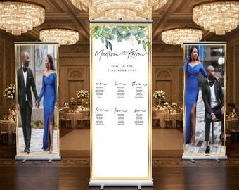 Custom Photo Wedding Seating Chart Retractable Banner, Event Decor (3 Pieces)