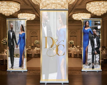 Three Custom Retractable Photo Banners, Wedding Monogram, Event Decor