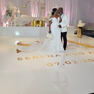 Custom  Wedding Decal Dance Floor Wrap Gloss Removable Vinyl. Monogram Print and Vinyl to cover the entire dancefloor. Wedding logo design