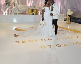 Custom  Wedding Decal Dance Floor Wrap Gloss Removable Vinyl. Monogram Print and Vinyl to cover the entire dancefloor. Wedding logo design