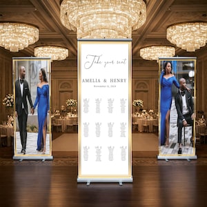 Drei anpassbare Fotos & Hochzeit Sitzplan versenkbare Banner, Event Foto Banner, Sitzplan, versenkbare Banner, kostenloser Versand.