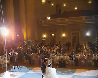 Calcomanía de vinilo removible para pista de baile de boda con diseño de cuadros azul polvoriento