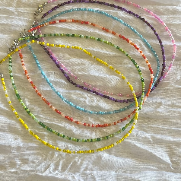 Seed bead necklace, Multicolor necklace, Glass bead necklace, minimal, trend, gifts for her, cute, trendy, spring vibes jewelry,