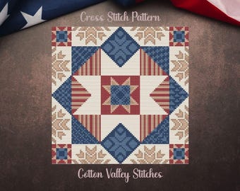 Patriotic Cross Stitch Pattern, 4th of July Digital Download Fiber Art Craft, Red White and Blue Cross Stitch