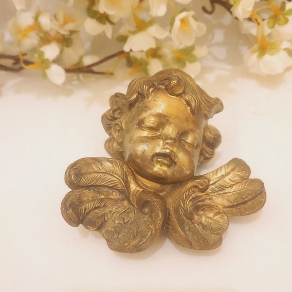 vintage Miniature Depose Cherub 67 Italien Bisque Angel Marqué Art Déco Wall Mount Doré look Cupid Guardian Cute Baby