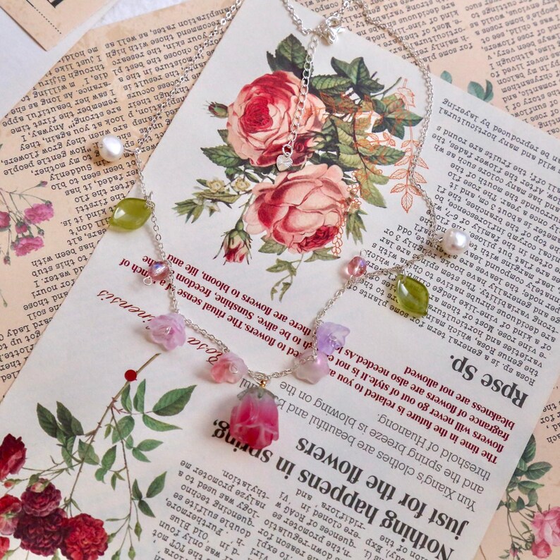 Colorful Lily Necklace Cute Flower Necklace Rose Necklace Etsy