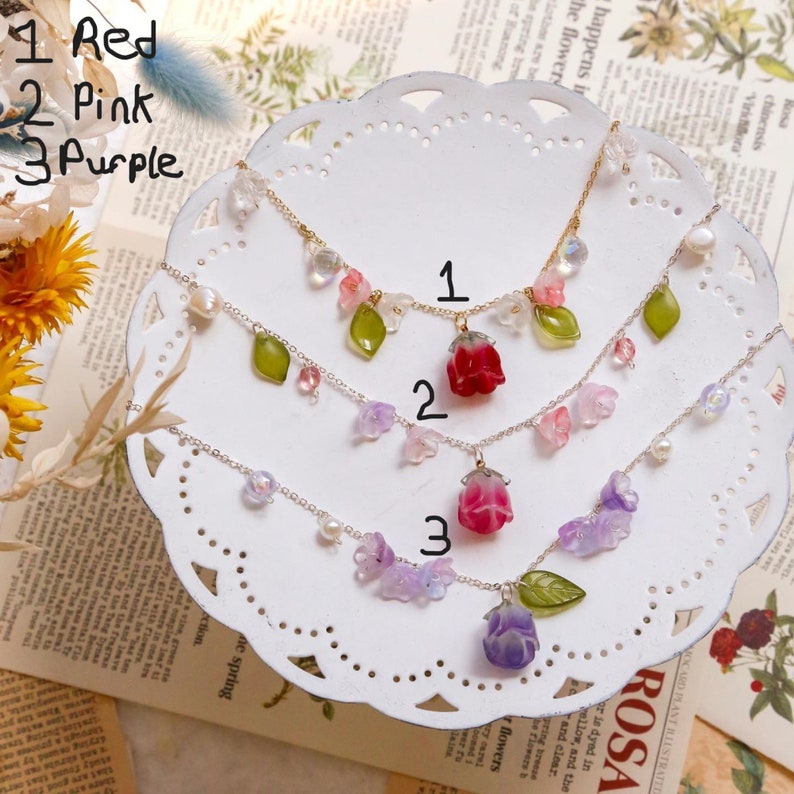 Colorful Lily Necklace Cute Flower Necklace Rose Necklace Etsy