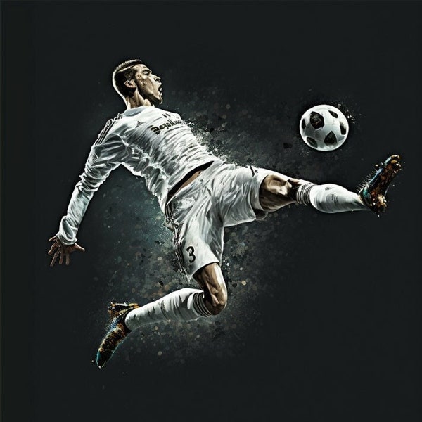 Cristiano Ronaldo - Digital Art Print, AI Generated, Wall Art, AI Art, Digital Download, Home Decor, Printable, Motivation, Bicycle Kick