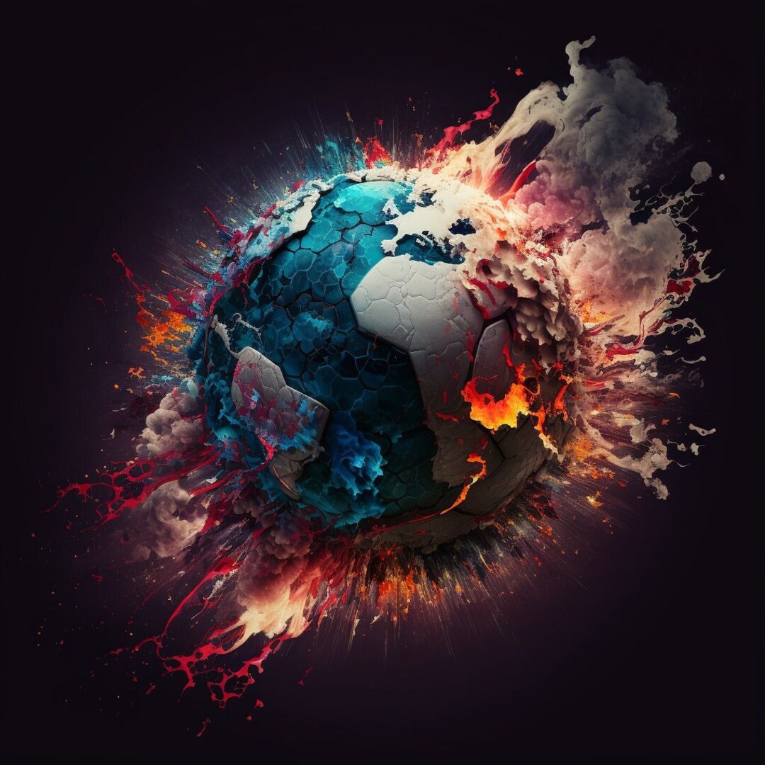 Ball Explosion Soccer, Football, Digital Art Print, AI Generated, Wall Art, AI Art, Digital