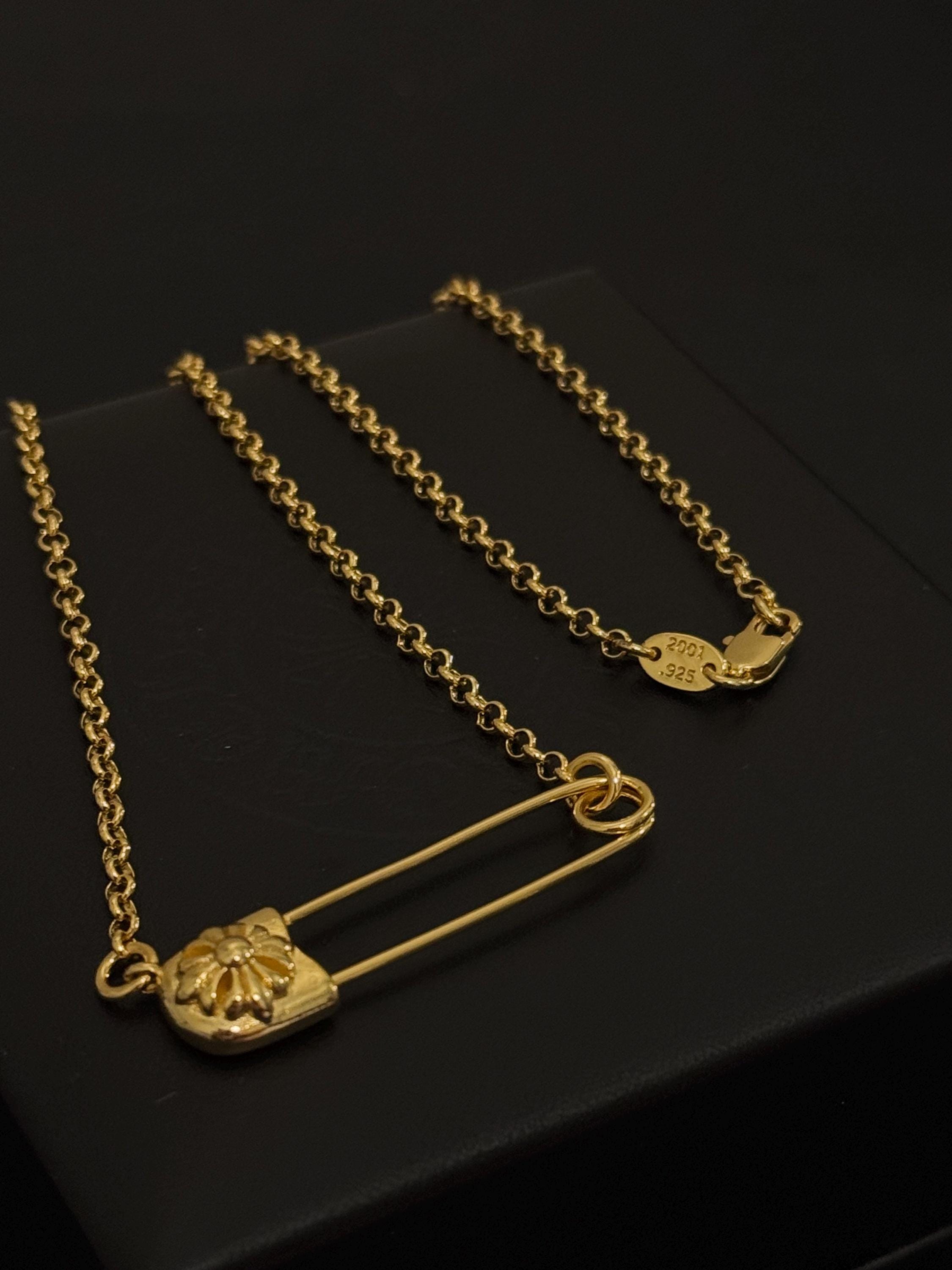CH Necklace Gold Safety Pin - Etsy CH Necklace Gold Safety Pin - Etsy