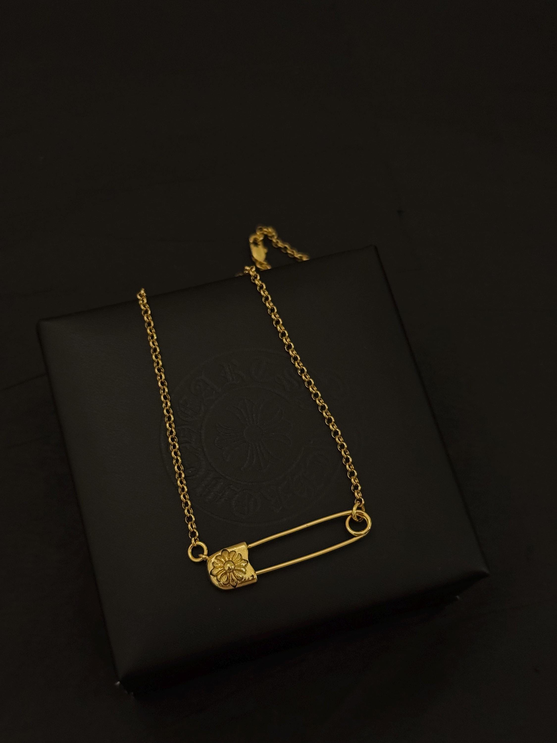 CH Necklace Gold Safety Pin - Etsy CH Necklace Gold Safety Pin - Etsy