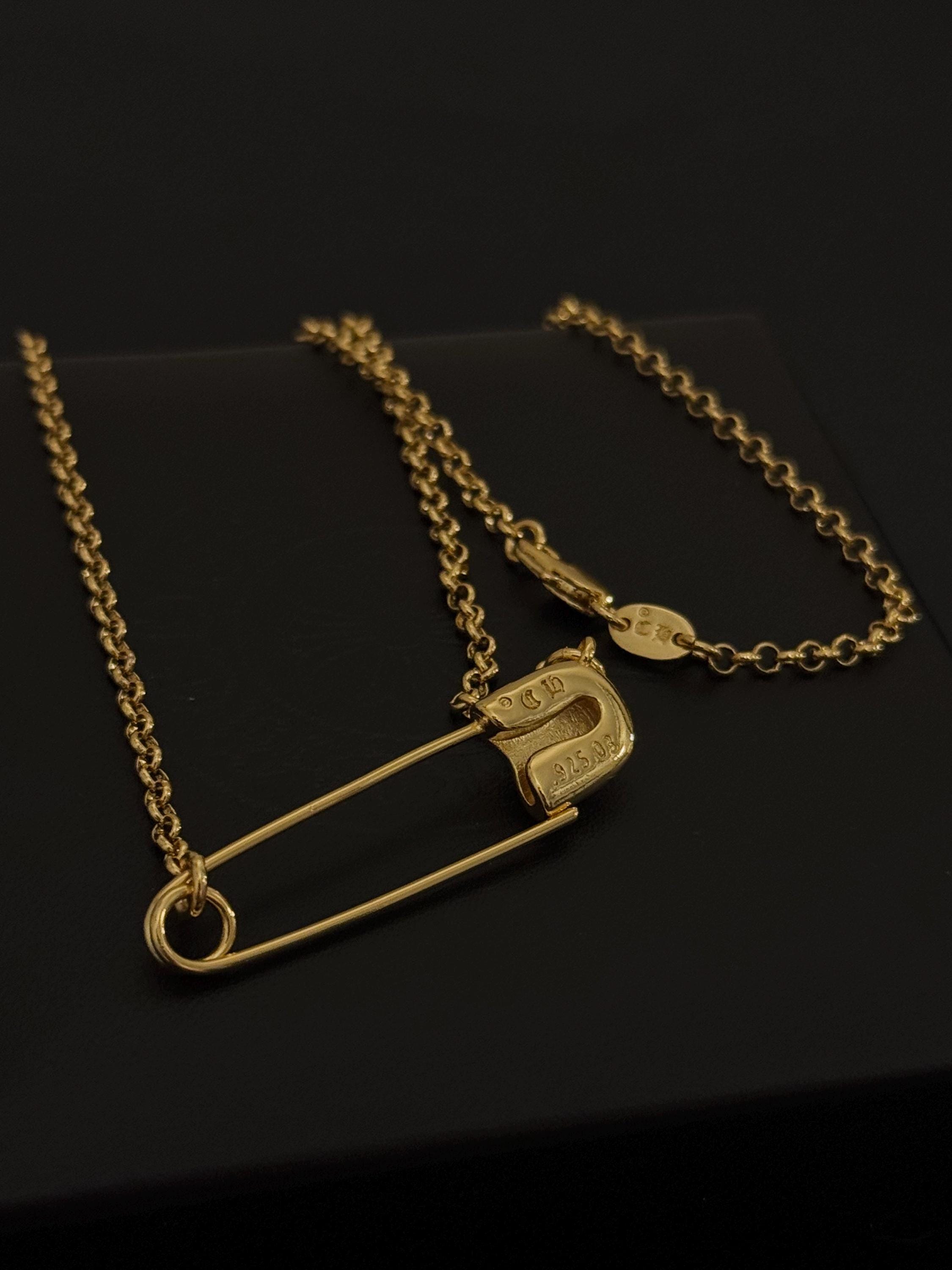 CH Necklace Gold Safety Pin - Etsy CH Necklace Gold Safety Pin - Etsy