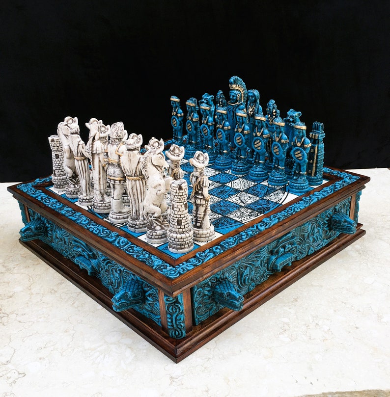 Handmade Wooden Chess Set Luxury Stone and Resin Chess Pieces and Case ...