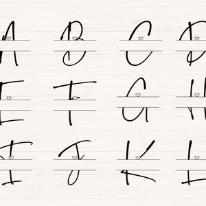 Herz Split Monogramm, Script Split Monogramm, Handschrift Monogramm, minimalistisches Split Monogramm, svg, jpg, png, dxf, cut Files, Alphabet Bundle Bild 2