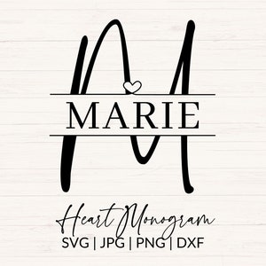 Heart Split Monogram, Script Split Monogram, Handwriting Monogram, Minimalist Split Monogram, svg, jpg, png, dxf, Cut Files, Alphabet Bundle