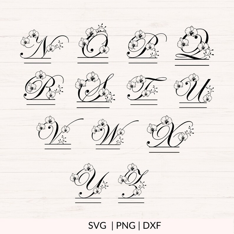 Orchids Lettering Orchids Split Monogram Svg, Png, Dxf, Floral Monogram Clipart, Orchid ...