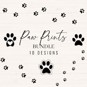 Bundle empreintes de pattes svg, svg pattes, animaux de compagnie svg, png, dxf, clipart animal de compagnie, empreintes de pattes couper fichier, patte coeur svg, usage Commercial
