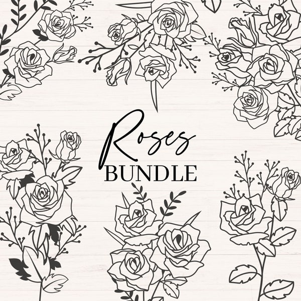 Roses svg bundle, Rose svg, Rose Bouquet svg, Floral Arrangement svg, Wedding Flowers svg, Rose Flower, Commercial cutting files