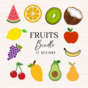 Bundle de fruits svg, svg de fruits tropicaux, png, dxf, fichier de coupe vectorielle de fruits, clipart fruits d'été, banane, pastèque, citron, usage Commercial