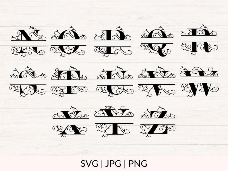 Split Monogram Svg, Jpg, Png, Floral Monogram Clipart, Swirls Letter ...
