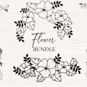 Mazzo di fiori SVG, jpg, png, bordo floreale, composizione floreale, disegno lineare svg, bouquet svg, cornice di fiori