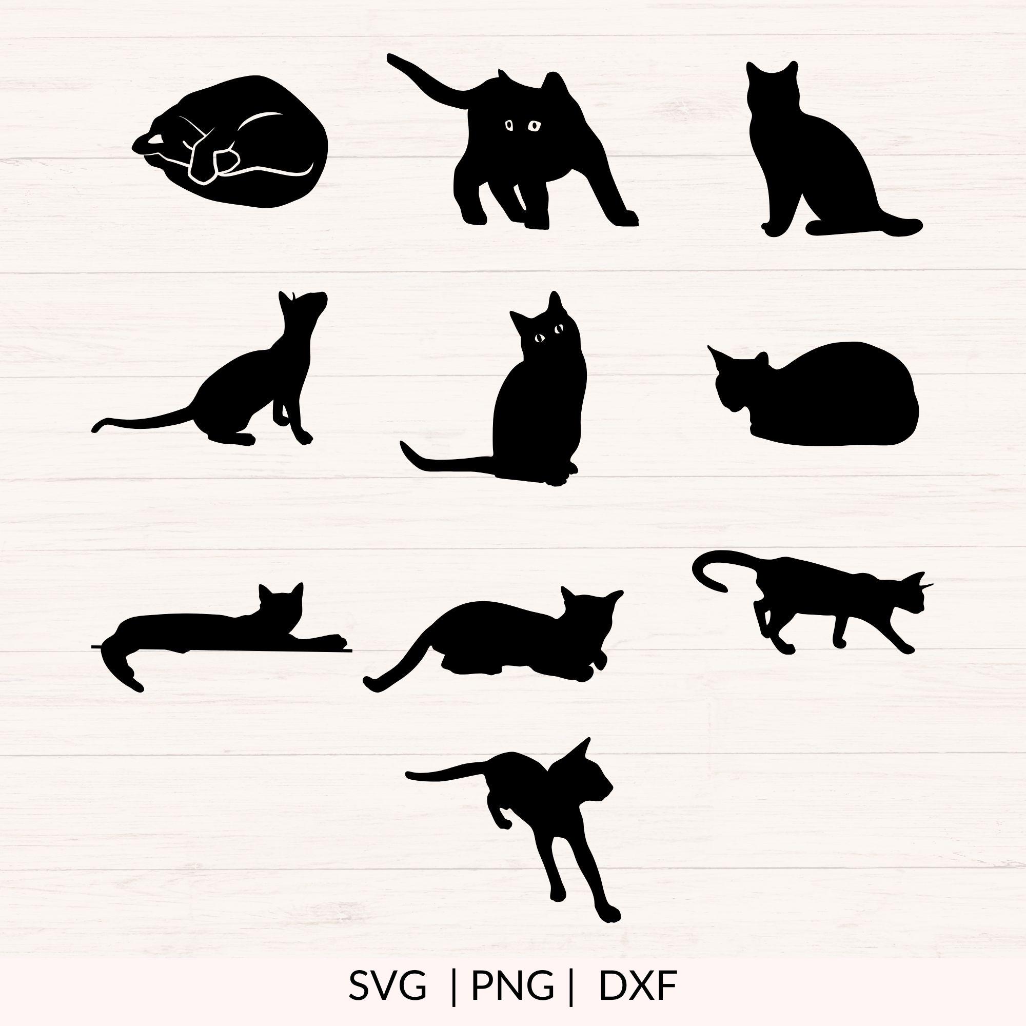 猫のシルエットSVGバンドル | 黒猫SVG | 20デザイン | Cricutと