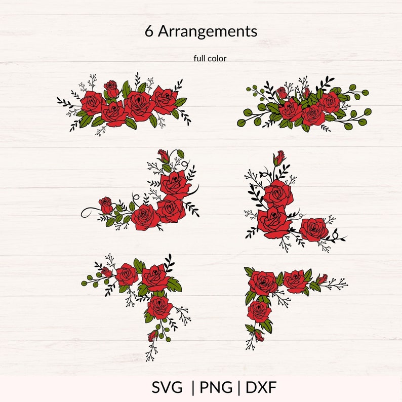 Roses Svg Bundle, Rose Svg, Rose Bouquet Svg, Floral Arrangement Svg ...