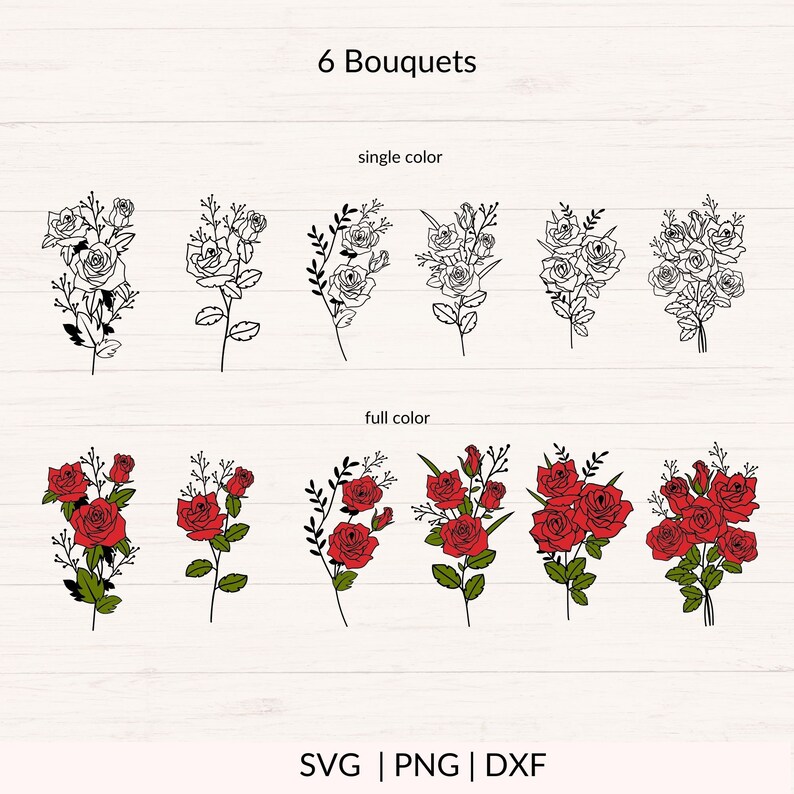 Roses Svg Bundle, Rose Svg, Rose Bouquet Svg, Floral Arrangement Svg ...
